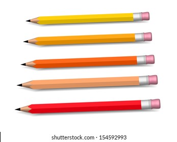 multicolored pencils growing row isolated on white background