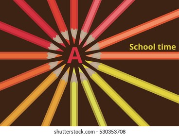 multicolored pencils laid out in a circle. Vector illustration
