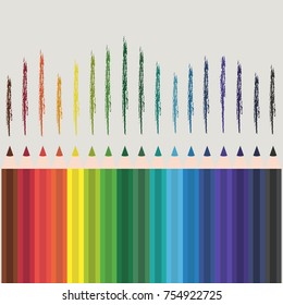 Multicolored pencils. Lines painted with colored pencils. Educational supplies. Vector illustration.Educational supplies.