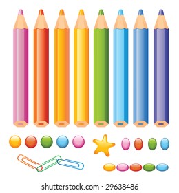 multicolored pencils and office tools, vector