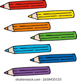 Lápices multicolores sobre fondo blanco. Imagen de Vector.