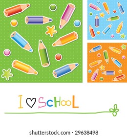 multicolored pencils seamless pattern, vector wallpaper variations