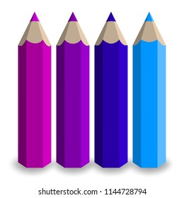 Multicolored pencils with a shadow. Style 3d stationery for school and office.