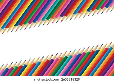 Multicolored pensils isolated on transparent background In diagonal row Copy space Vector illustration Back to school tools Tools for learning child development Education concept School supplies
