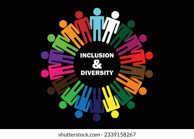 Multicolored people in a circle around the word multicultural Inclusion and diversity. Vector illustration Suitable for website, greeting card, poster