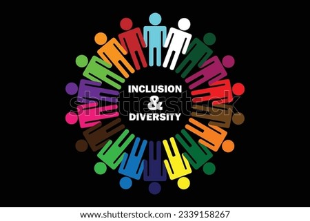 Multicolored people in a circle around the word multicultural Inclusion and diversity. Vector illustration Suitable for website, greeting card, poster