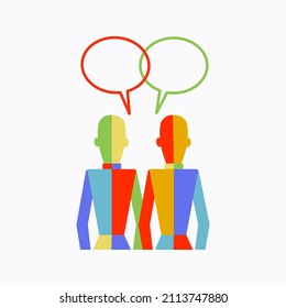 Multicolored people. A couple of men are having a conversation. Rainbow Silhouettes  people. Stock vector illustration. Isolated background. .