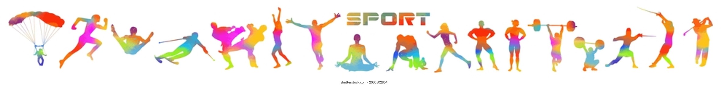 multicolored People go in for sports. Vector illustration