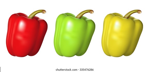 Multi-colored peppers on white background - beautiful illustration