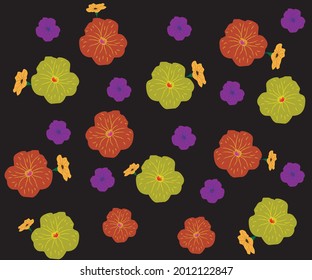 petunias multicolores sobre fondo negro