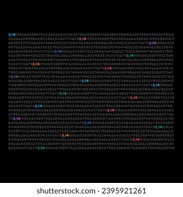 multicolored pi numbers. pi number background. pi number and digits on black background
