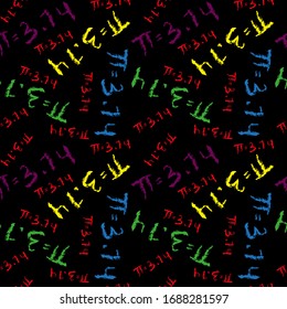 Multicolored pi on black background, seamless pattern, texture for design, vector