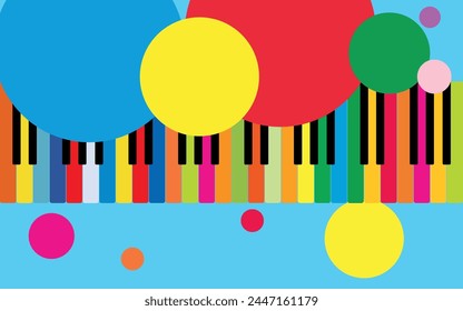 Multi-colored piano keys, blue background