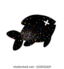 Piezas multicolores de microplástico en peces. Ilustración del vector aislada en fondo blanco