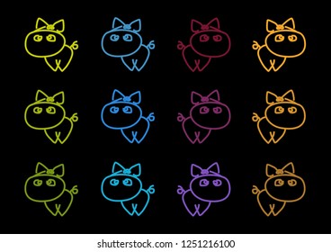 Multicolored piglets on a black background