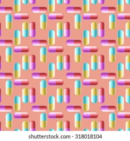 Multicolored Pill Capsules Seamless Background.EPS10 Vector
