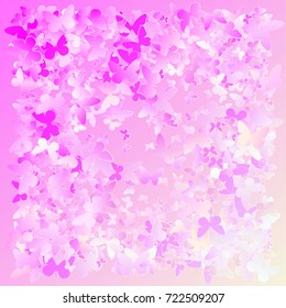 Multicolored pink, purple flying butterflies on a white background. Isolated object. Vector butterflies background design. Colorfull EPS 10 concept. Holiday, children's backdrop.