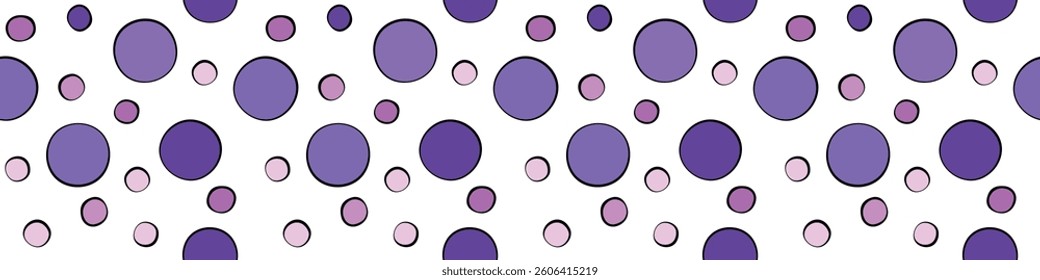 Multicolored pink purple Polka dot seamless pattern. Bright kids hand drawn background texture with points, spots, bubbles, circles of different sizes