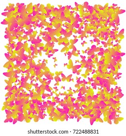 Multicolored pink, purple, yellow flying butterflies on a white background. Isolated object. Vector butterflies background design. Colorfull EPS 10 concept. Holiday, children's backdrop.