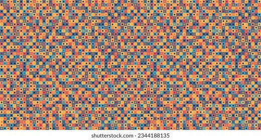 Multicolored pixel pattern of very small squares. Vector for textiles, pillows, clothing, background, packaging, notepads, cups, interior. Stylish design.