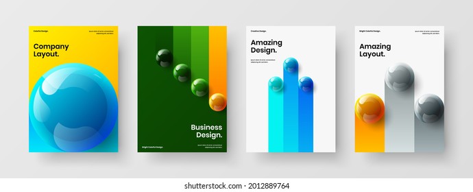 Multicolored placard A4 design vector concept composition. Creative realistic balls postcard template set.