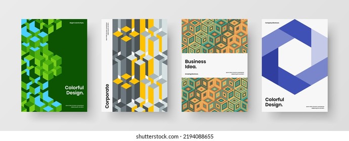 Multicolored placard A4 design vector illustration collection. Colorful geometric tiles postcard concept set.