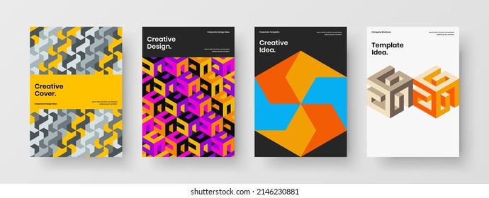 Multicolored placard vector design concept bundle. Simple mosaic pattern company identity illustration collection.