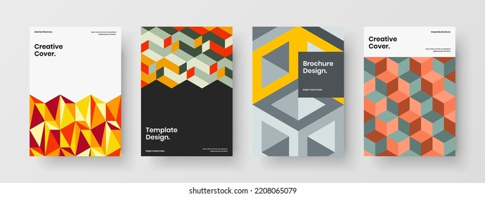 Multicolored placard vector design illustration collection. Premium mosaic hexagons corporate brochure template composition.