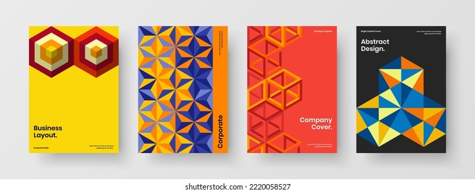 Multicolored placard vector design template composition. Simple mosaic pattern pamphlet illustration set.