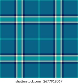 Multicolored plaid seamless background, patterned fabric check pattern. Blue vector texture textile tartan in cyan and pastel colors palette.