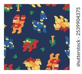 Multi-colored plastic blocks Lego background seamless pattern