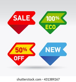 Multicolored pointers tags for retail. Sticker and label vector illustration.