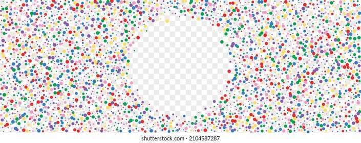 Multicolored Polka Background Transparent Vector. Confetti Graphic Texture. Rainbow Shrovetide. Bright Dot Party. Element Celebrate Illustration.