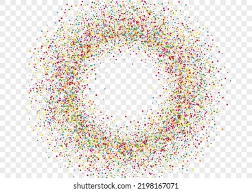 Multicolored Polka Background Transparent Vector. Confetti Holiday Frame. Bright Isolated. Rainbow Round Celebrate. Element Carnaval Illustration.