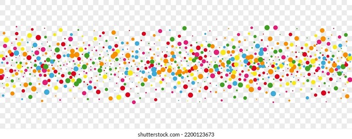 Vector transparente de fondo de polka multicolor. Marco gráfico del elemento. Felicitaciones al arcoiris. Punto colorido transparente. Tarjeta de fiesta redonda.