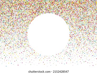 Multicolored Polka Background White Vector. Element Decoration Card. Bright Prize. Colorful Geometric Isolated. Dot Carnaval Frame.