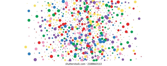 Multicolored Polka Background White Vector. Confetti Fun Frame. Colorful Paper. Rainbow Round Decoration. Element Party Design.