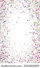 Multicolored Polka Background White Vector. Circle Fiesta Frame. Colorful Falling. Bright Element Abstract. Confetti Event Design.