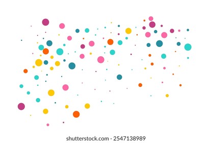 Multicolored Polka Carnaval Vector White Background. Celebration Confetti Pattern. Celebrate Round Banner. Rainbow Dot Happy Backdrop.