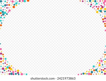 Multicolored Polka Celebrate Vector Transparent Background. Decoration Circle Design. Festival Confetti Pattern. Color Dust Abstract Illustration.