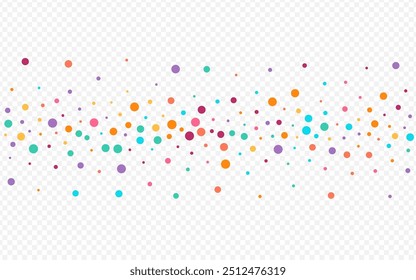 Polka multicolor celebra el fondo transparente del Vector. Postal de polvo superior. Fondo de pantalla del Círculo de la Diversión. Tarjeta festiva de caída de punto de color.