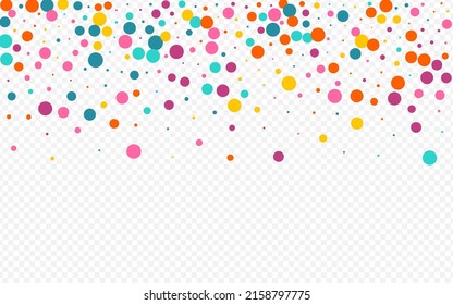 Multicolored Polka Christmas Vector Transparent Background. Transparent Circle Banner. Happy Dot Invitation. Color Confetti Celebration Card.