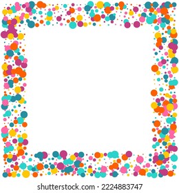 Multicolored Polka Christmas Vector White Background. Independence Confetti Background. Celebrate Circle Wallpaper. Rainbow Round Abstract Banner.