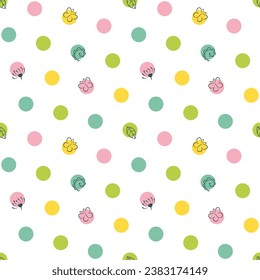Multicolored polka dot seamless pattern on white background