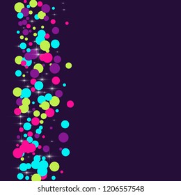 Multicolored polka dots with highlights on a blue background. Bright circles. Blink. Polka dots and luminous elements.