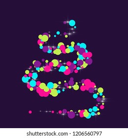 Multicolored polka dots with highlights on a blue background. Bright circles. Blink. Polka dots and luminous elements.