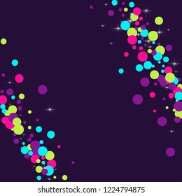 Multicolored polka dots with highlights on a blue background. Bright circles. Blink. Polka dots and luminous elements.