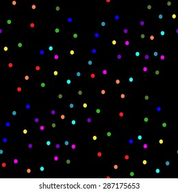 Multi-colored polka dots on a black background