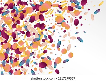 Multicolored Polka Effect Grey Background. Gradient Top Confetti Card. Decoration Banner. Holographic Carnaval Illustration.