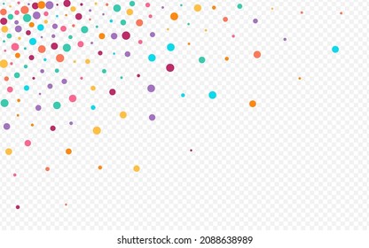 Multicolored Polka Flying Vector Transparent Background. Effect Rain Postcard. Carnaval Circle Invitation. Rainbow Round Celebrate Card.